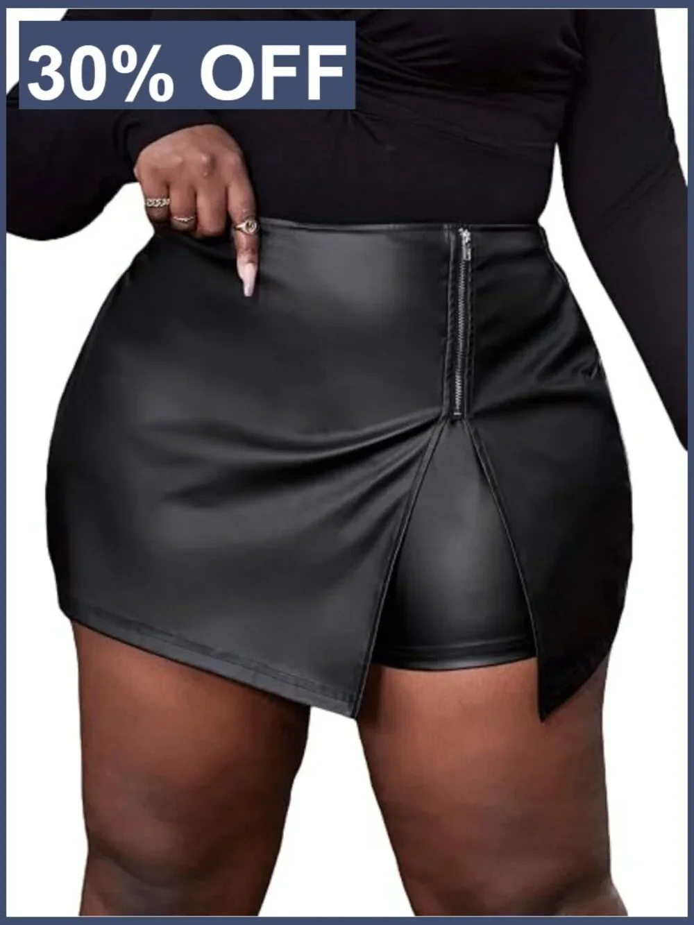 Plus Size Faux Leather Skorts High Rise Zipper Front Split